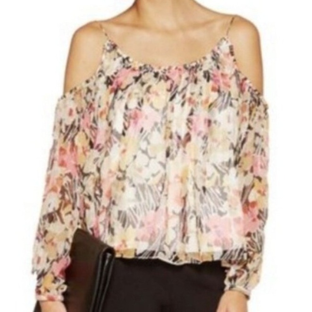Elizabeth & James Marylin Women's Silk Cold Shoulder Lined Floral Blouse XS